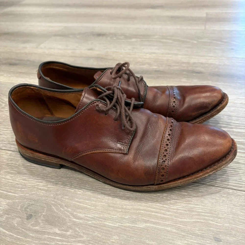 Allen Edmonds Mens Tan Brown Cap Toe Lace Up Classic Leather Dress Shoes Sz 9.5D